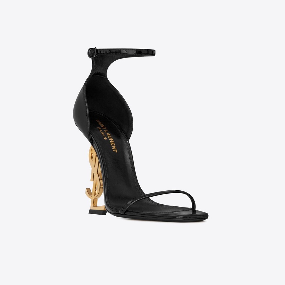 SAINT LAURENT OPYUM SANDALS IN PATENT LEATHER WITH GOLD-TONE HEEL